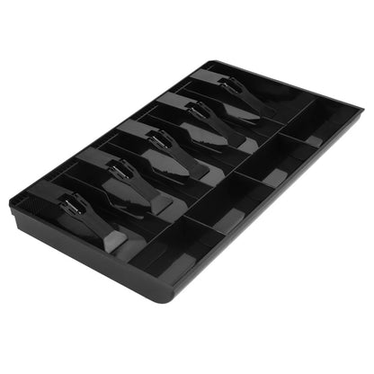 Five Grids Cash Drawer Register Insert Cash Coin Tray Cashier Tidy Storage Safe Box Black Plastic