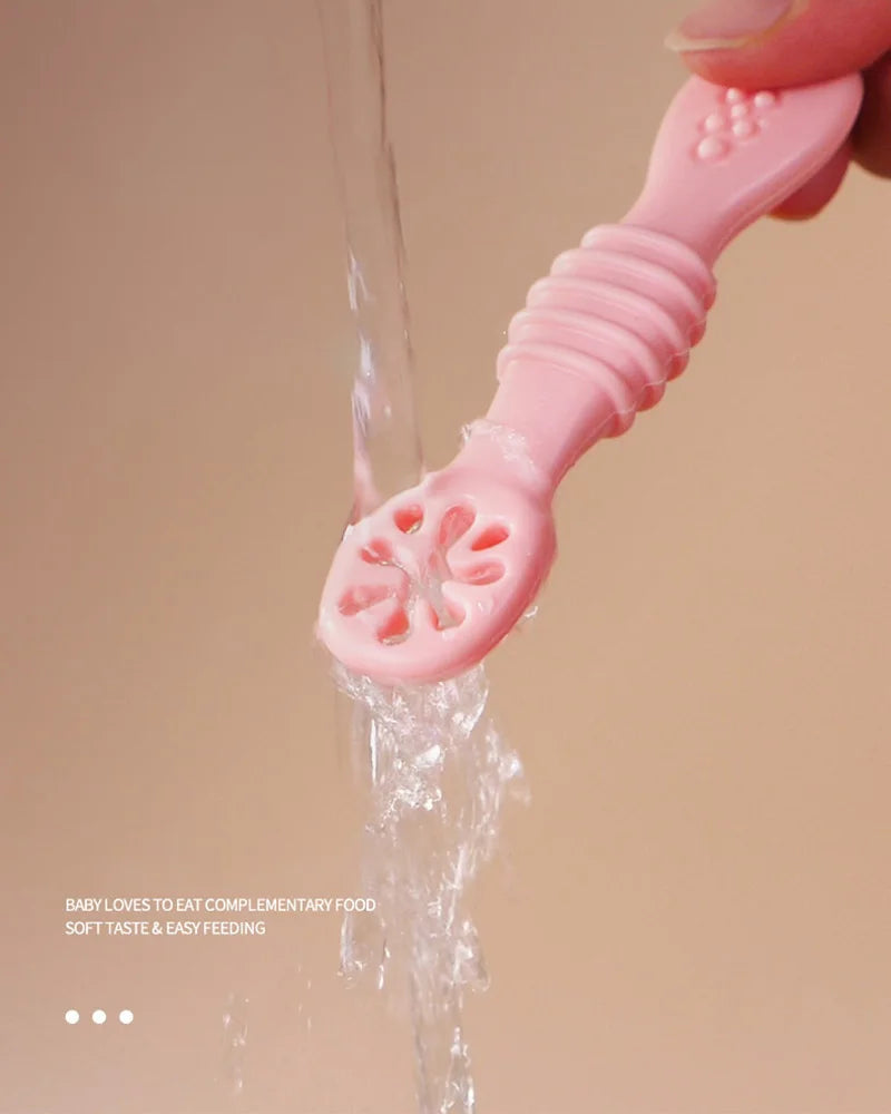 Food Grade Silicone Baby Training Fork Spoon Set for Teeth Grinding Complementary Rice Paste Baby Feeding Tableware