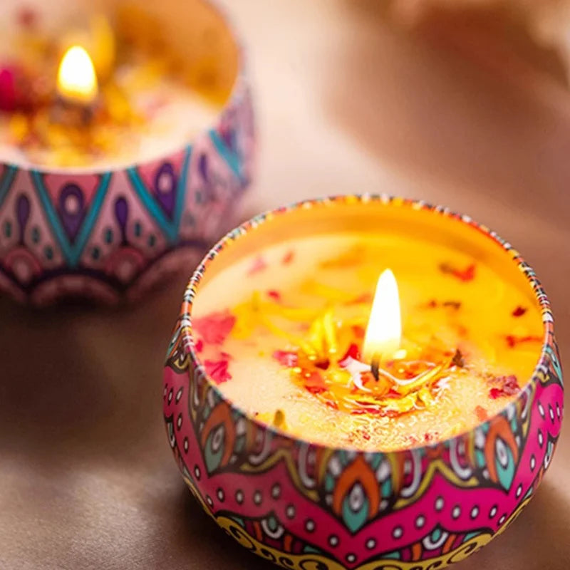 Scented Candle Set Gift Islamic Arabian Pattern Fragrance Candle Jar DIY Smokeless Couples Jasmine Rose Romantic Incense Candles