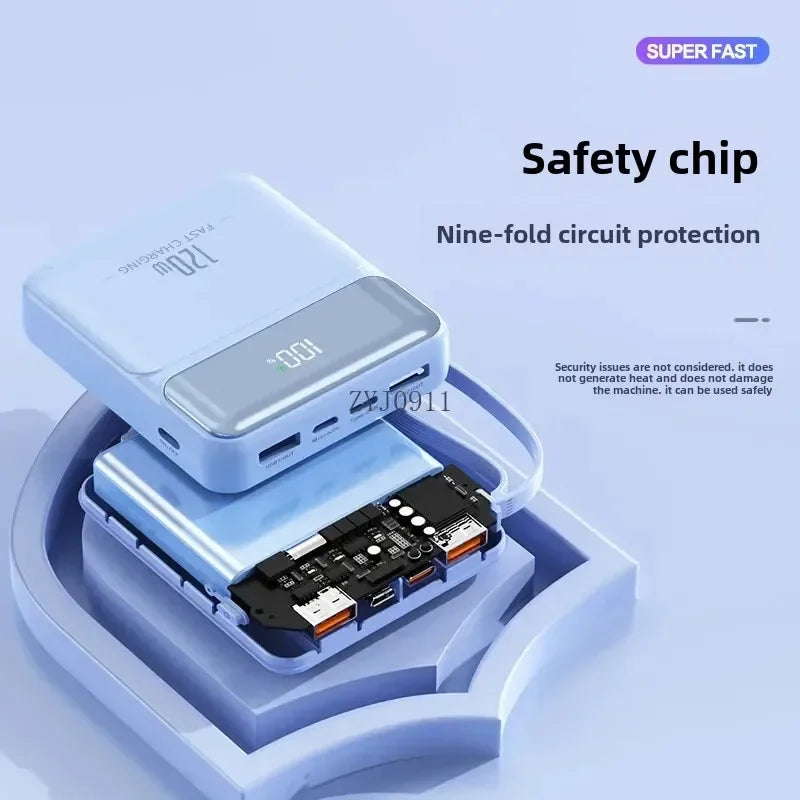 A Brand-new 120W Three-in-one 20,000mah Super Fast Power Bank with Large Capacity, Built-in Cable and Digital Display Powerbank