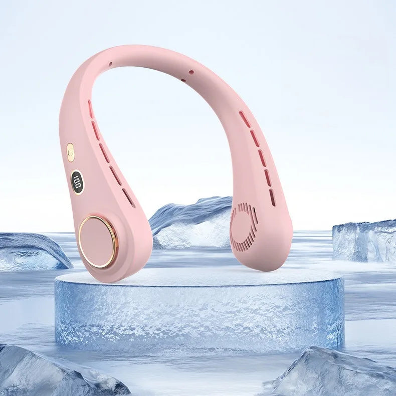 2025 Mini Hanging Neck Fan Portable Bladeless Neck Fan Air Cooler Digital Display Rechargeable Air Conditioner Neck Ventilator