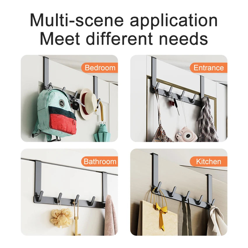 Hooks Over The Door Bathroom Organizer Rack Durable Hanging Row Hook Holder Clothes Coat Hat Towels Hanger Storage 5/6/7 Hooks