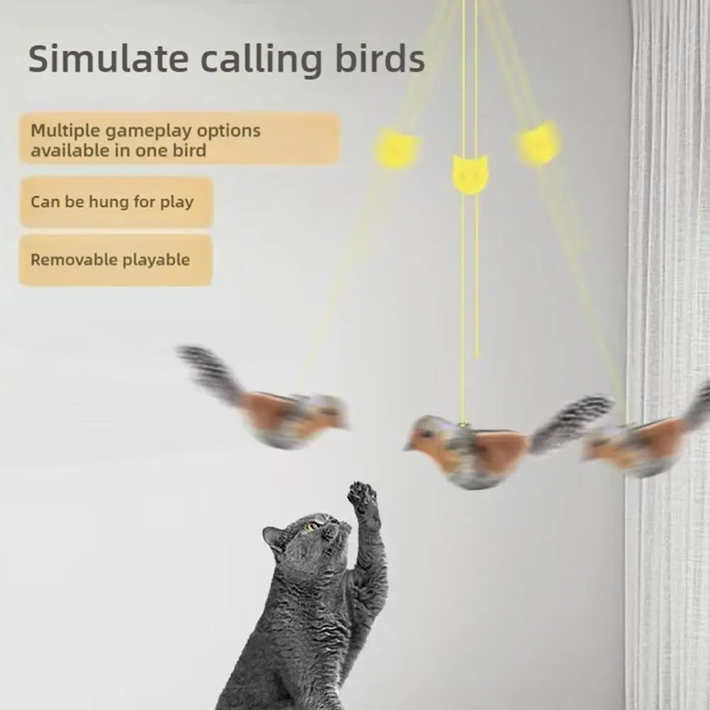 Interactive Cat Toys Hanging Squeaky Simulation Bird Plush Cats Pets Teasing Toys With Feather Catnip Kitten Chirping Bird Toy