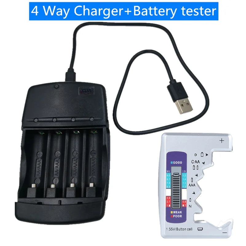 4 way Ecological Charger  with USB input port for  LR03 LR6 disposable Batteries and AA AAA Rechargeable alkaline Batteries