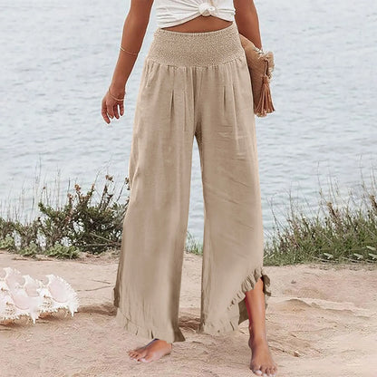 Summer Womens Palazzo Pants Summer Casual Flowy Wide Leg Trousers Beach Travel Vacation Outfits All Match Loose Baggay Pants