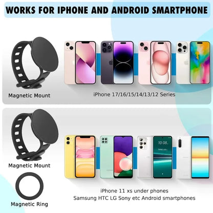 Double Sided Magnetic Phone Mount for Wrist Secure Hands Free Bracket Running Jogging Gym Fitness Driving Car Live Video Vlog
