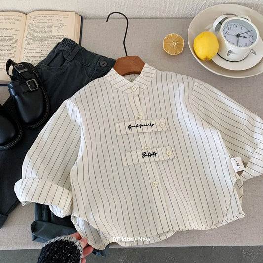 Children's Shirts 2025 Spring New Products Boys Embroidered Girls Striped Shirt Top Tide H0085