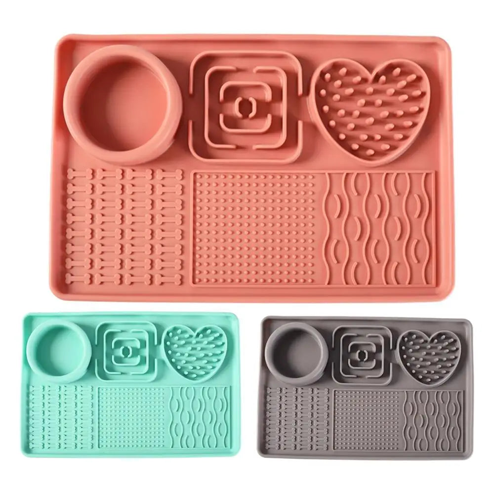 6 In1 Pet Licking Pads Silicone Dog Food Mat Non-slip Slow Feeder Bowl Interactive Puzzle Toy For Boredom Relief Enhance Sensory