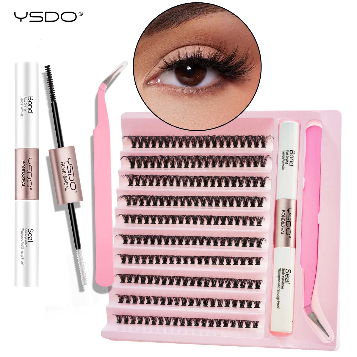 DIY Lash Extension Kit Lash Individual Lashes Clusters8-16mm With Waterproof Lash Bond And Seal Eyelash Tweezers Lash Kit