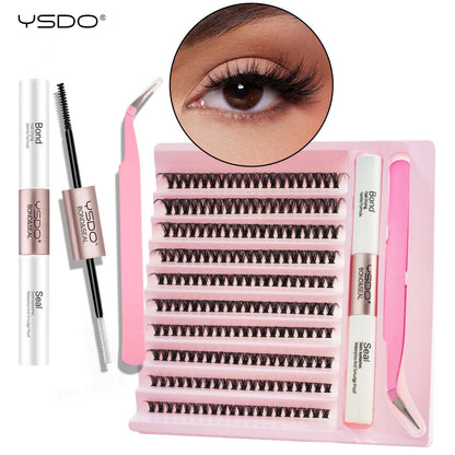 DIY Lash Extension Kit Lash Individual Lashes Clusters8-16mm With Waterproof Lash Bond And Seal Eyelash Tweezers Lash Kit