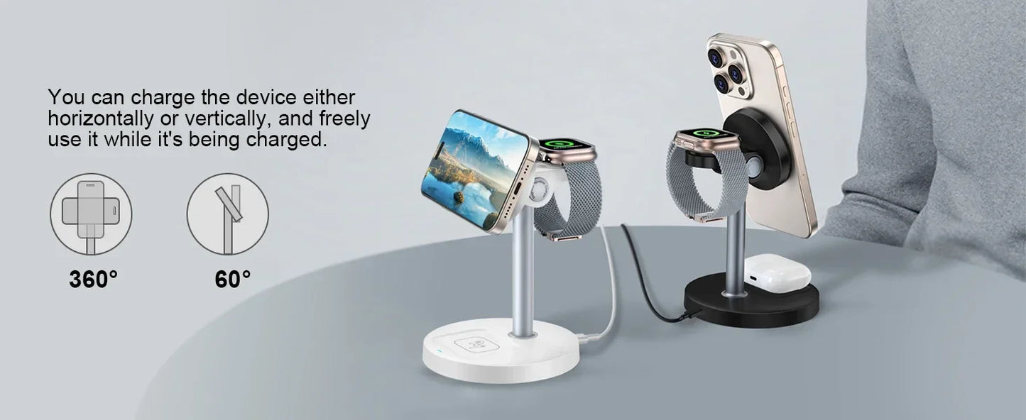 15W 3-in-1 Magnetic Wireless Charging Station For Magsafe iPhone 16 15 14 13 12 iWatch 10-2 SE AirPods Pro 4 Travel Fast Charger