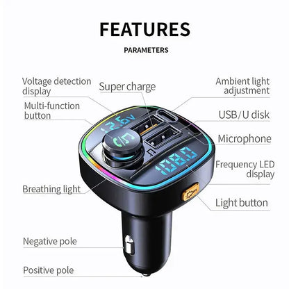 Bluetooth 5.0 FM Transmitter Handsfree Car Radio Modulator MP3 Player With 22.5W USB Super Quick Charge Adapter for Car
