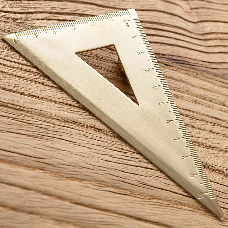 Retro Brass Straight Rulers Centimeter Inches Metal Triangle Ruler Protractor Stationery Measuring Tool School Office Supplies