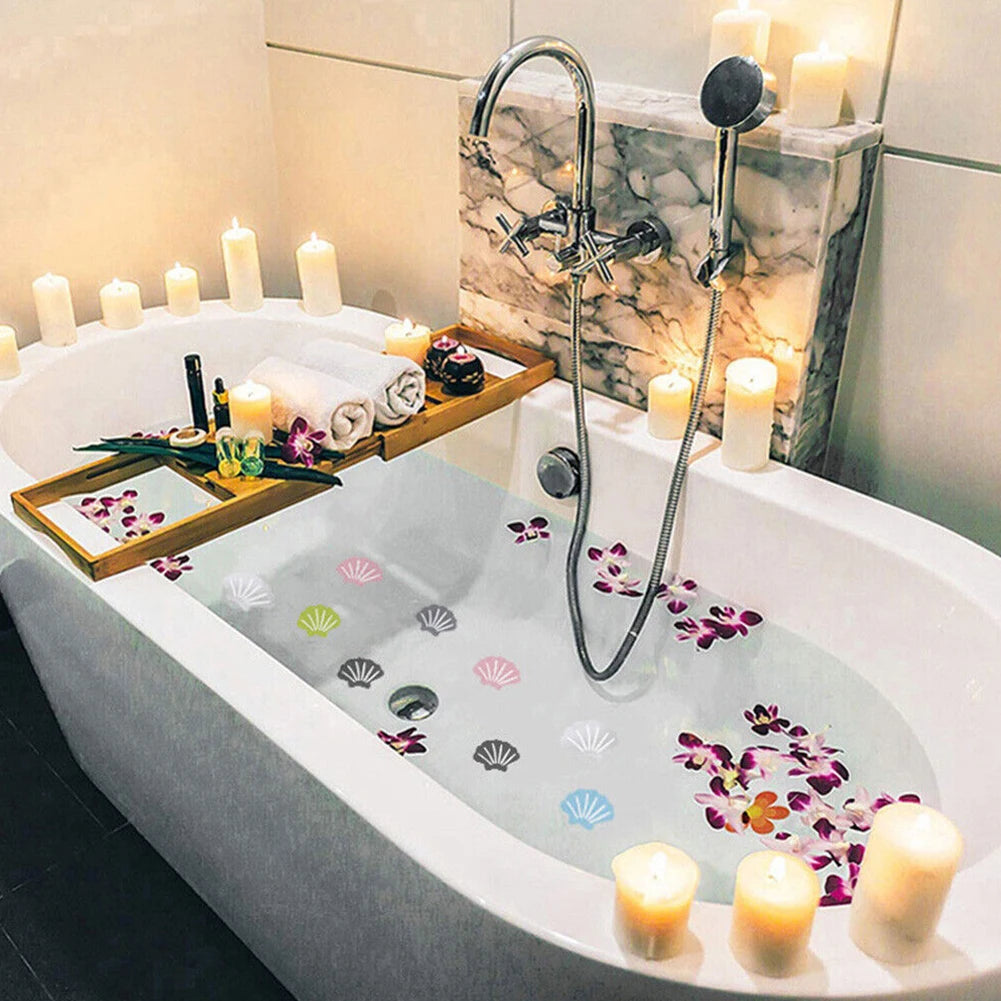 12pcs Shell Shape Anti Slip Stickers Anti Slip Bath Grip Stickers Shower Strips Pad Waterproof Adhesive Floor Safety Tape