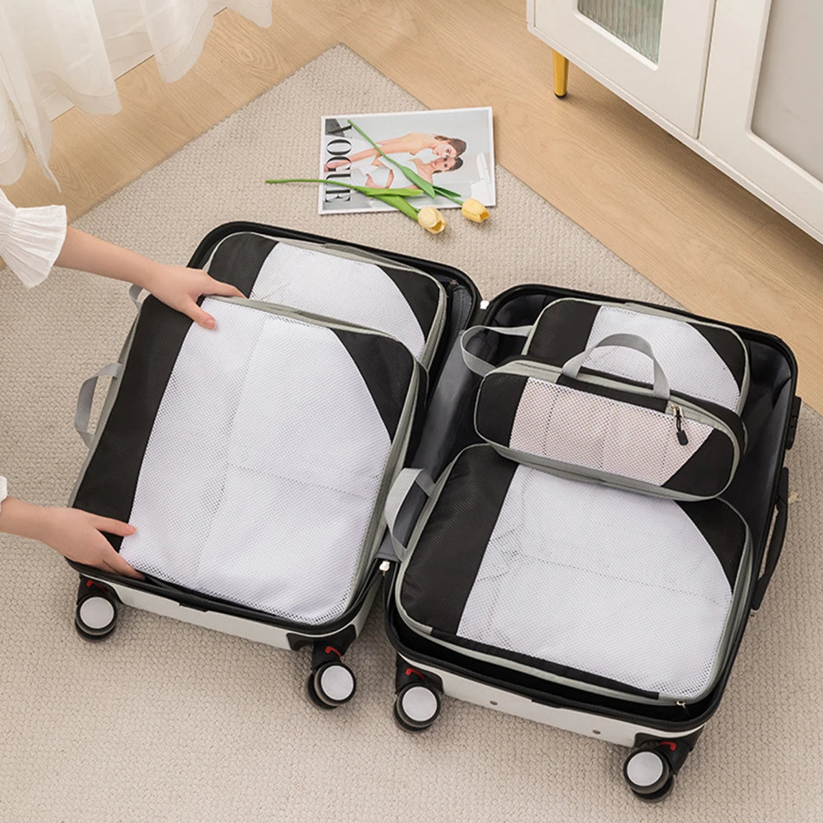 Set/6Pcs Compressible Packing Travel Storage Bag Cubes Waterproof Suitcase Portable Luggage Organizer With Handbag Packing Bag