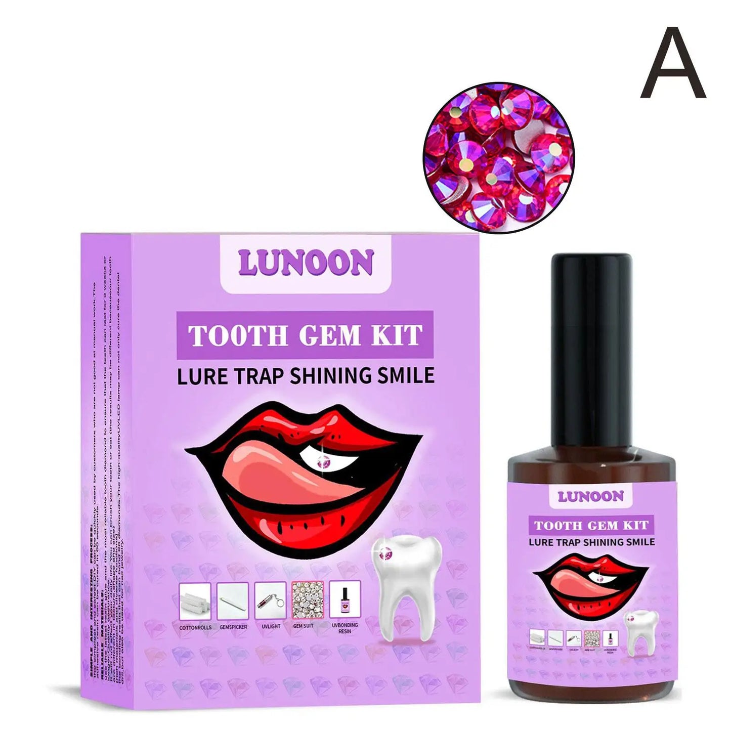 Tooth Jewelry Kit DIY Teeth Gems Kit With Glues And Light Teeth Clear Precious Stone Jewelry Decoration Glittering Tooth Gem Kit