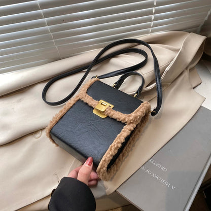 Fashion Small Totes Bag 2024 Trend PU Leather Shoulder Bags for Women Cute Short Handle Crossbody Phone Bag Luxury Fur Handbags