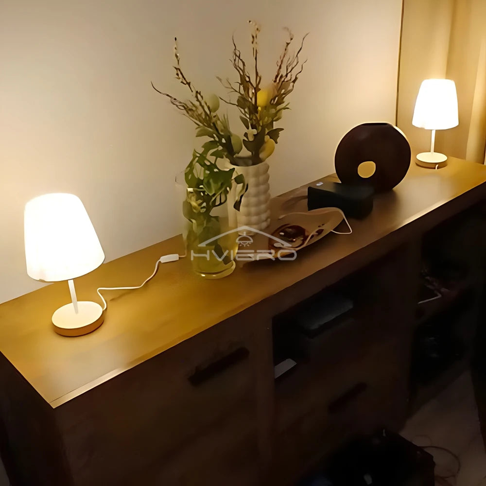 Solid Wood Cloth Nordic Decorative Table Bedroom Bedside Lamp Simple Creative Remote Control Small Night Light Energy Saving Led