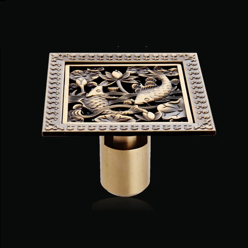 Antique Euro Square Floor Drains Deodorant Floor Drain Strainer Cover Brass Shower Hardware Bathroom Accessories Floor Drain