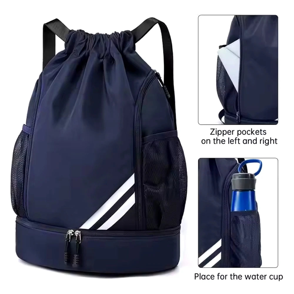 1PCS Sports Drawstring Backpack,Waterproof Drawstring Sports Bag Soccer Bag Swim Gym Bag for Men Women with Ball Shoes Compartme