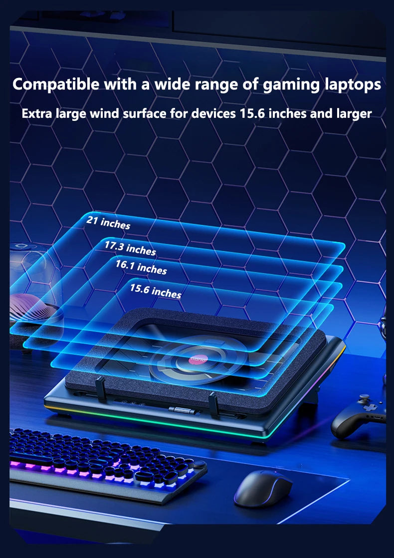 Gaming Laptop Cooling Pad, Laptop Cooling Stand with 5.5inch External Cooling Fan, Rapid Cooling Laptop 15.6-21inch