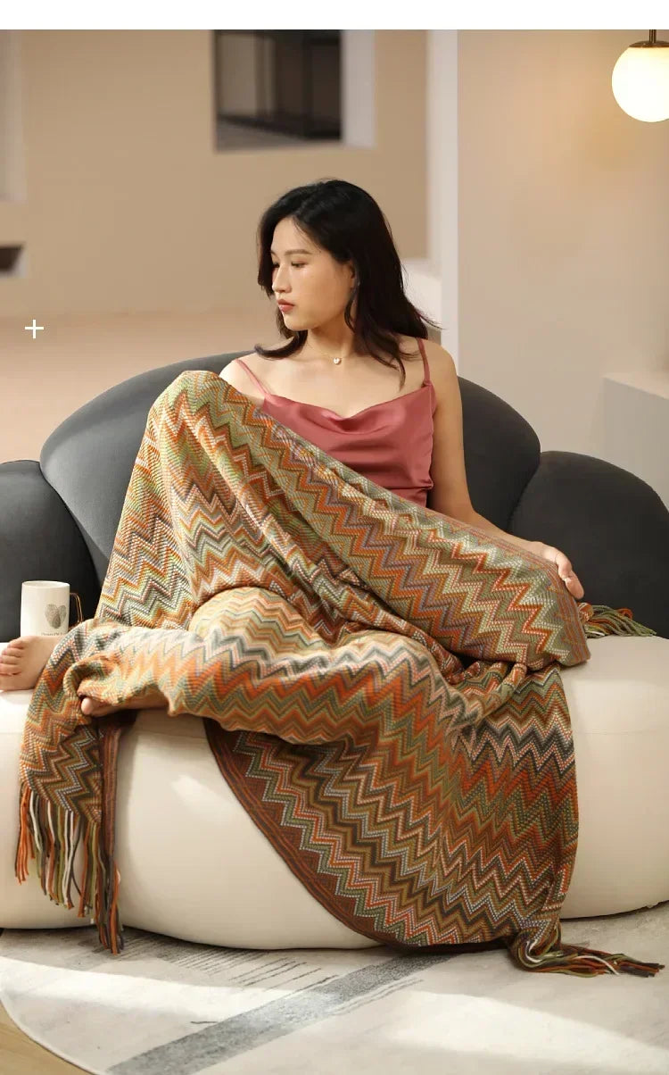 Knitted Blankets Bohemian Plaid Throw Blanket Sofa Cover With Tassels Travel Leisure Bed Cover Blanket boho Bedspread