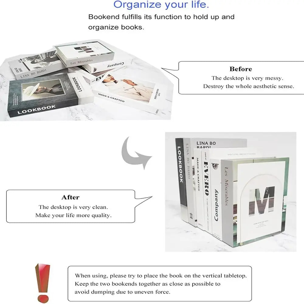 Acrylic Bookends Non-Skid Book End Clear Book Holder for School Library and Desktop Organizer Book Ends for Book Shelves