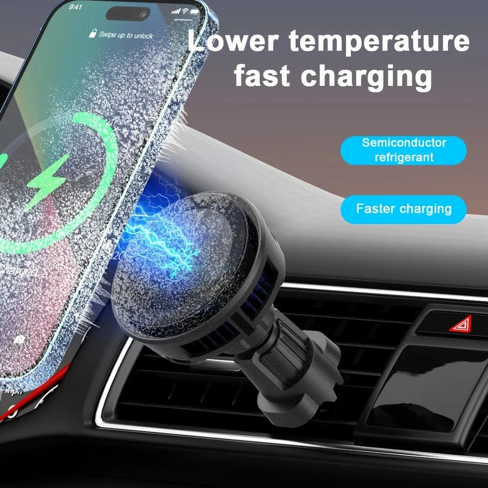 Car Wireless Charger Cooling Magnetic Car Phone Holder Mount Fast Car Charging Stand for Macsafe iPhone 15 14 13 12 Pro Max Mini