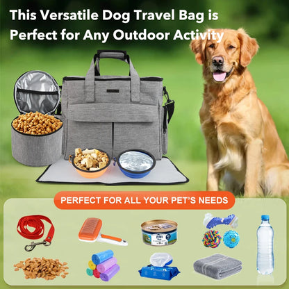 6 Sets Large Dog Travel Bag, Dog Camping Essentials, Weekend Pet Travel Kit, Dog Travel Accessories With Multi-Purpose Pocket