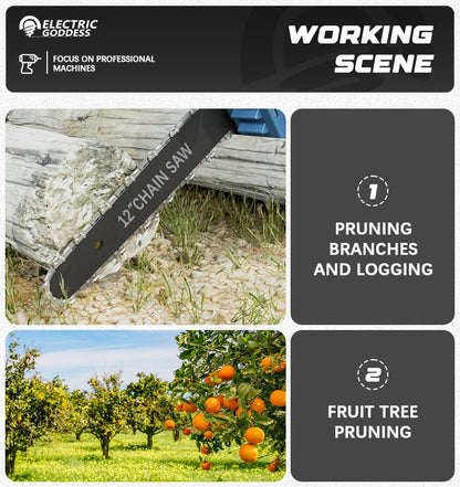 Electric Goddess 12inch Brushless Electric Chainsaw Cordless Portable Electric Saw Woodworking Tool For Makita 18V Battery Pin