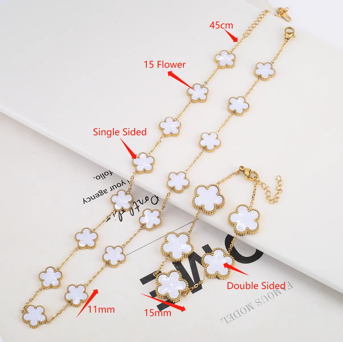 High Quality Hot Selling Plum Blossom Plant Five Leaf Flower Sweater Chain Bracelet Necklace Jewelry Set Stainless Steel Women's