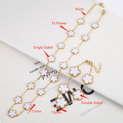 High Quality Hot Selling Plum Blossom Plant Five Leaf Flower Sweater Chain Bracelet Necklace Jewelry Set Stainless Steel Women's