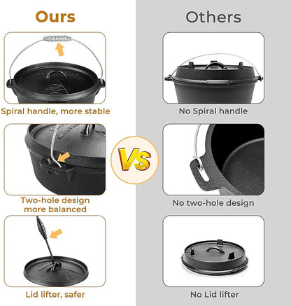 Femor Dutch Oven Cast Iron 5,8L Dutch Oven Cast Iron Camping Cookware Casserole For Outdoor Camping Barbecue