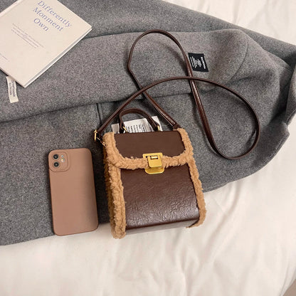 Fashion Small Totes Bag 2024 Trend PU Leather Shoulder Bags for Women Cute Short Handle Crossbody Phone Bag Luxury Fur Handbags