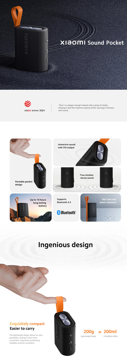NEW Xiaomi Sound Pocket IP67 Bluetooth 5.4 Portable Speaker TWS Stereo Combo 1000mAh 10-Hour Ultra-Long Battery Life Microphone