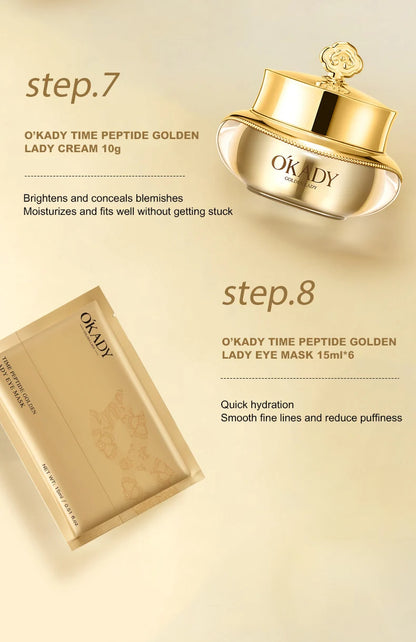 OKADY Skin Care Set Anti Aging Skin 10-piece Daily Care Routine Kit With Vitamin C Peptides Facial Cleanser Eye Mask Toner Serum