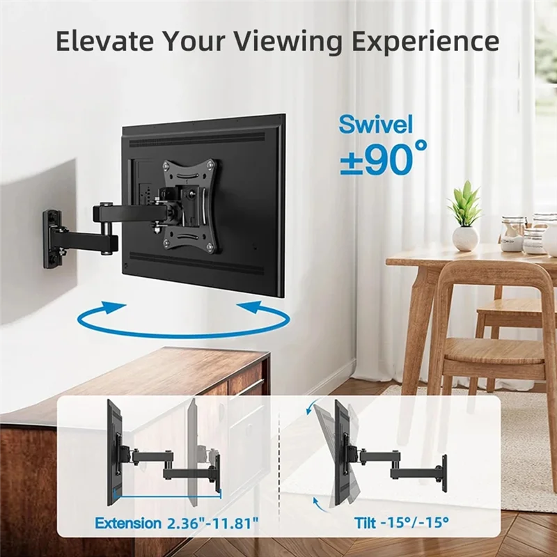 CABE-Full Motion Corner TV Holder Support Wall Mount Bracket Swivel Tilts Adjustable Stand For 10-32 In TV Monitor