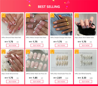 24Pcs French False Nails Almond Fake Nails with Glue Press on White Edge Design Wearable Simple Ins Pink Stiletto Nail Tips