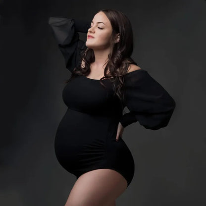 Maternity Photo Shoot Bodysuit Slash Neck Comfortable Fit Women's Pregnancy Clothes For Photography Outfit