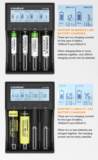 LiitoKala Lii-M4 Lii-CH4 18650 Charger LCD Display Universal Smart Charger Test Capacity 26650 18650 21700 AA AAA Battery 4slot