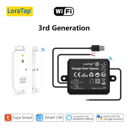 LoraTap Tuya Smart Life Garage Door Sensors Opener Controller WiFi Switch Alexa Opening Home Remote Control Contact Voice