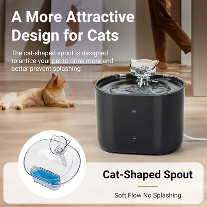2.2L Water Fountain for Cat Auto Filter Cat Drinker with USB Silent Recirculating Water Dispenser for Cats Pet Water Feeder