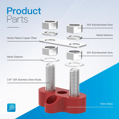 Bus Bar 12V 200A Battery Power Distribution Block 5/16" Dual Studs Terminal Block Busbar Junction Block for Auto Car Marine Boat