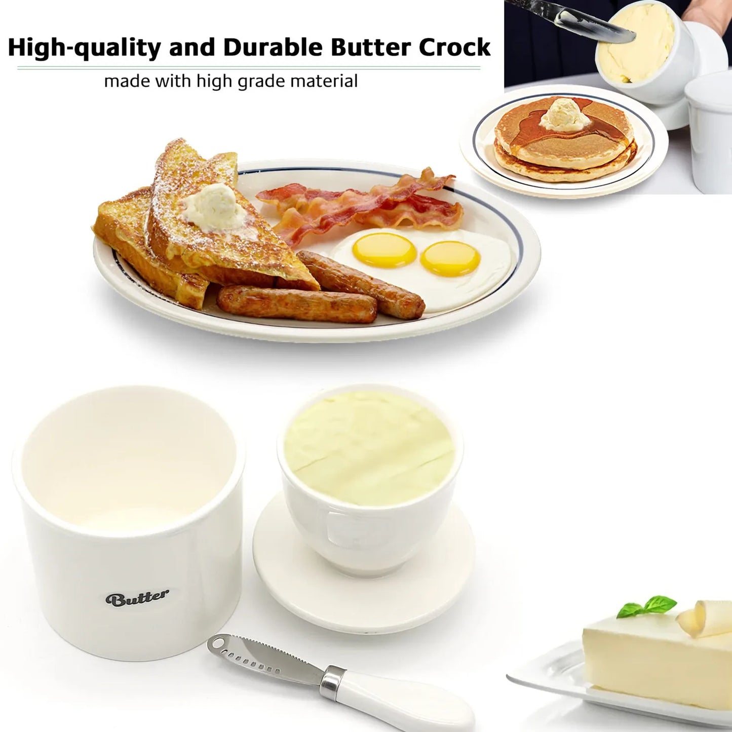 French Butter Crock For Counter With Butter Knife On Demand Spreadable Butter Ceramic Bell Style Butter Jar Butter Dish with Lid