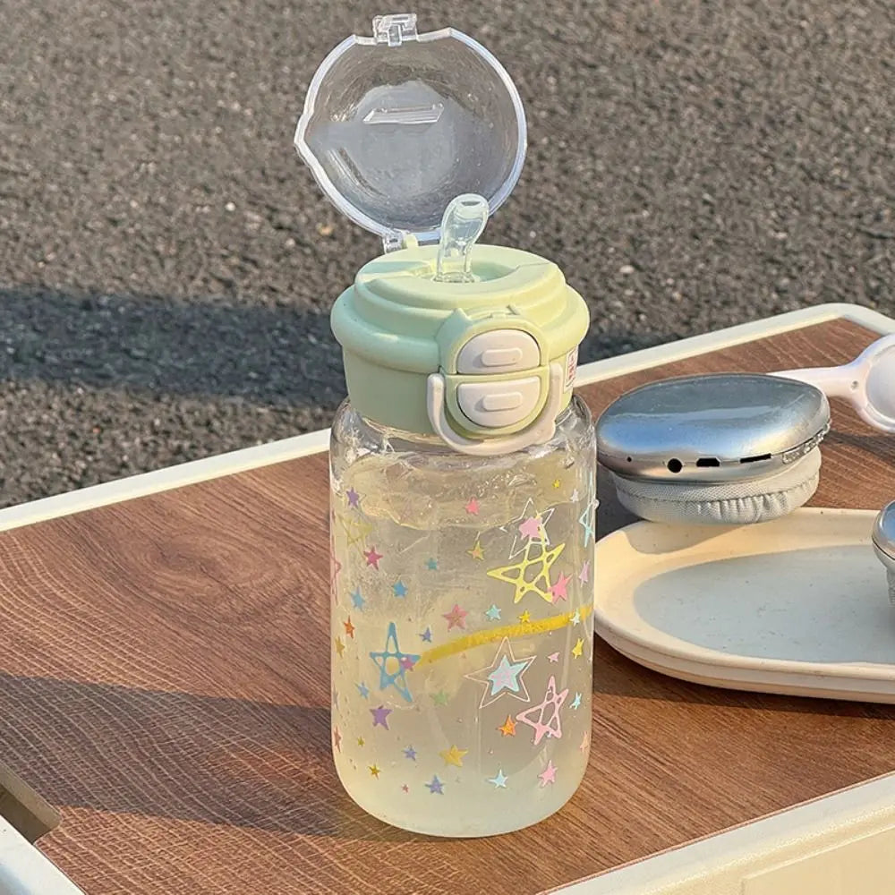 500ml Transparent Plastic Cup Straw Cup Lifting Rope Graffiti Water Bottles Fall Prevention Portable Drinking Water Bottle