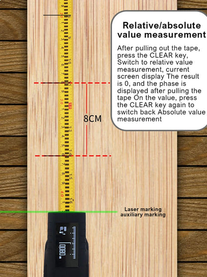 T1 Digital Tape Measure Professional Accurate Measuring Tool Green Laser E-Paper Measuring List Measurements Range Laser 0.2-50m