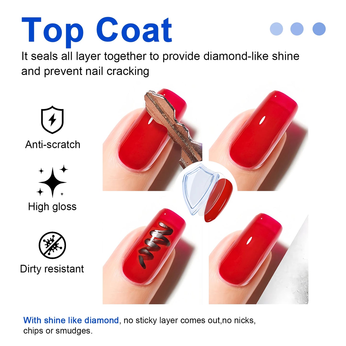 TWOING 15ml New Super Shine Top Coat Gel Nail Polish Diamond Topcoat No Wipe Sealer Gel Finish Manicure Nail Art Salon Quality