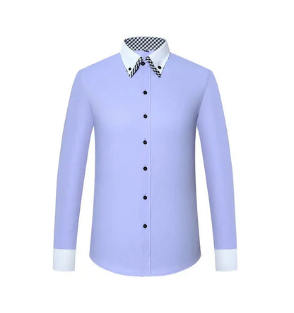 Mens Dress Shirt Long Sleeve Non Iron Fashion Double Layer Business Formal Regular Fit Office Camisa Social Solid Button Shirts