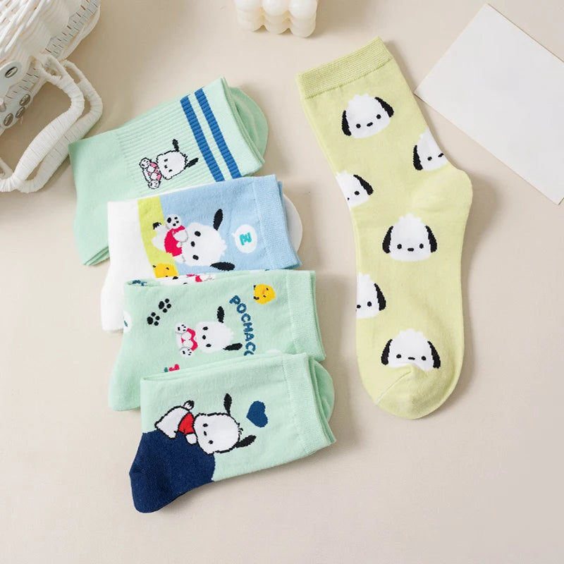 Pochacco Cartoon Cotton Socks Sanrio Combed Cotton Stockings Cute Puppy Girls Stockings Children Cotton Warmer Sock