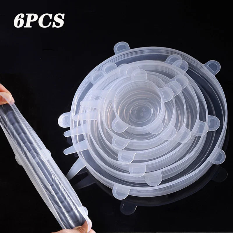 6 Pcs Silicone Covers Stretch Lids for Kitchen Microwave Food Caps Food Universal Dish Stretch Lids for Cans Kitchen Accessories
